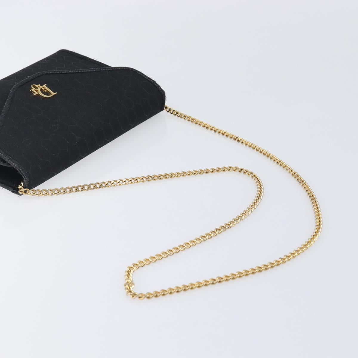 Christian Dior Honeycomb Canvas Chain Shoulder Bag Black Gold Tone Auth 204664A