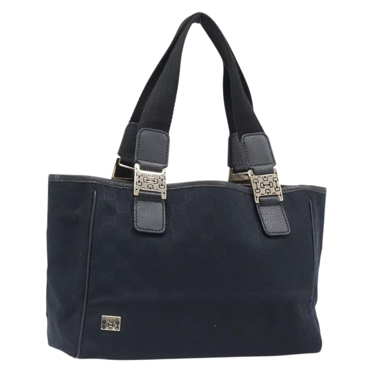 GUCCI GG Canvas Hand Bag Black Gold Tone 145810 Auth 204666V