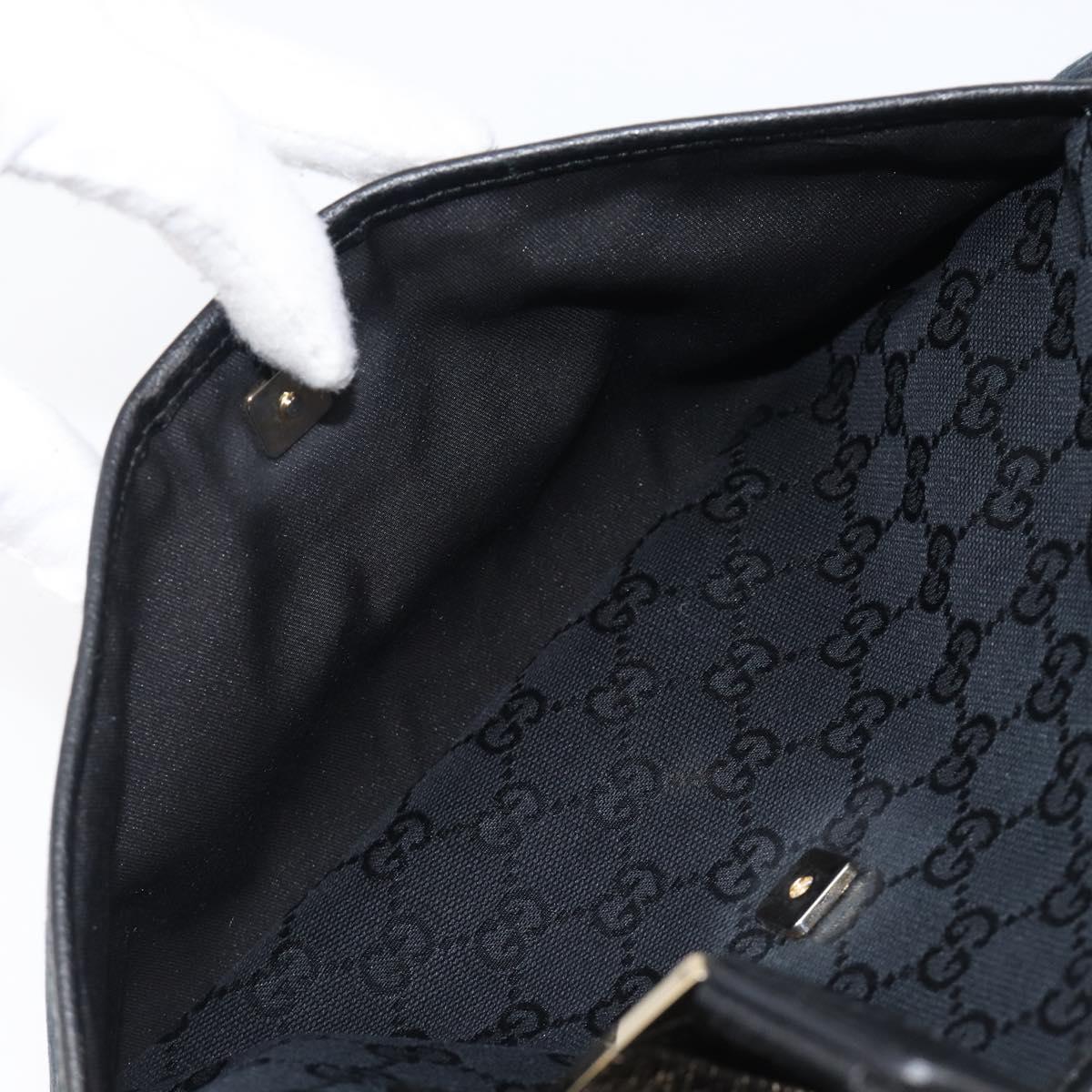 GUCCI GG Canvas Hand Bag Black Gold Tone 145810 Auth 204666V