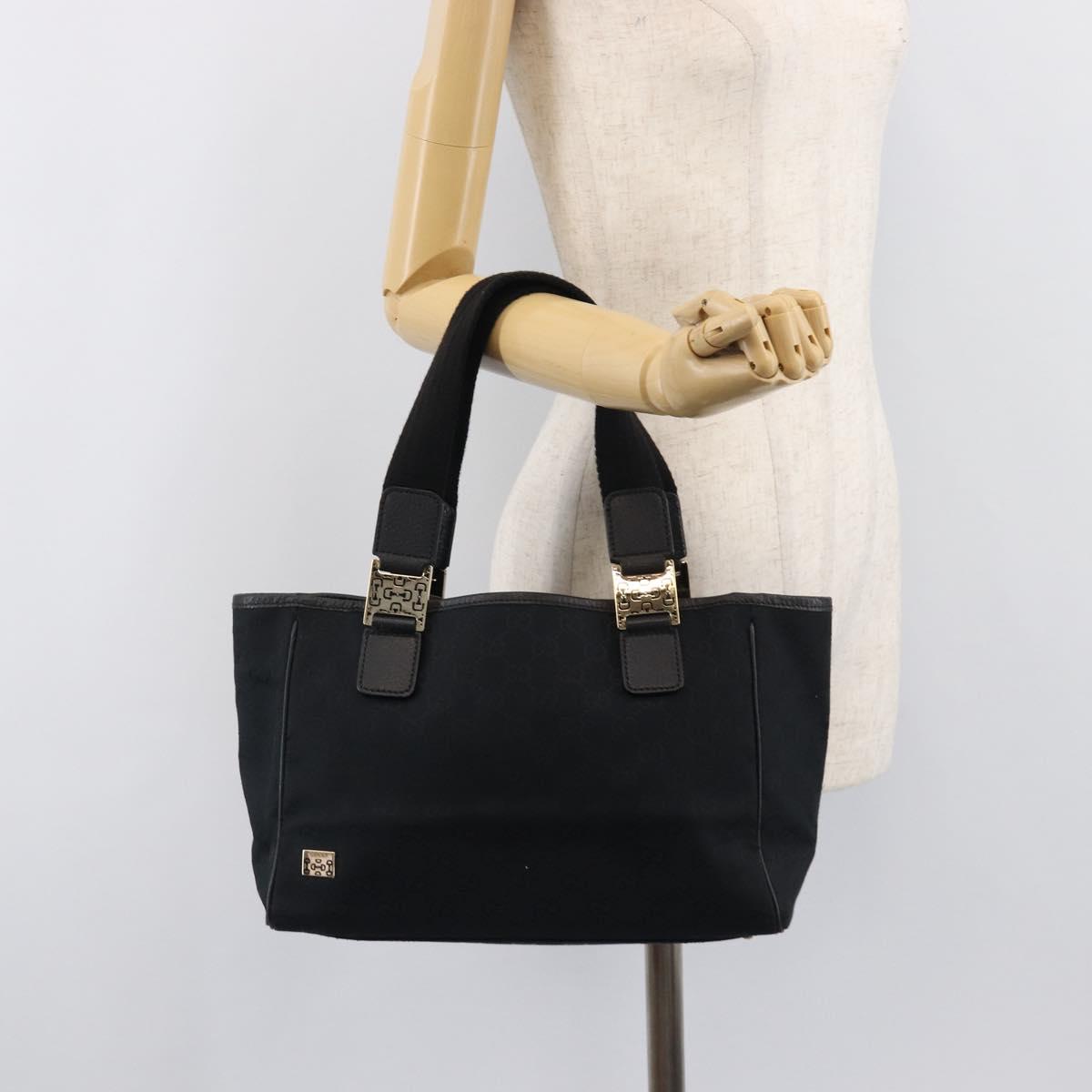 GUCCI GG Canvas Hand Bag Black Gold Tone 145810 Auth 204666V
