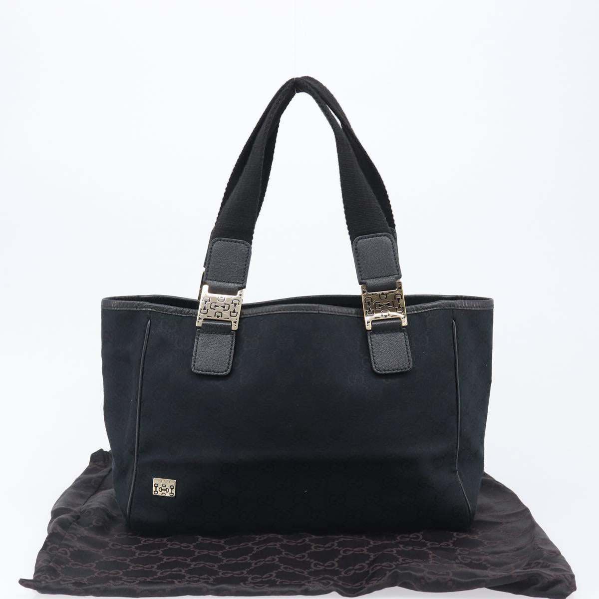 GUCCI GG Canvas Hand Bag Black Gold Tone 145810 Auth 204666V