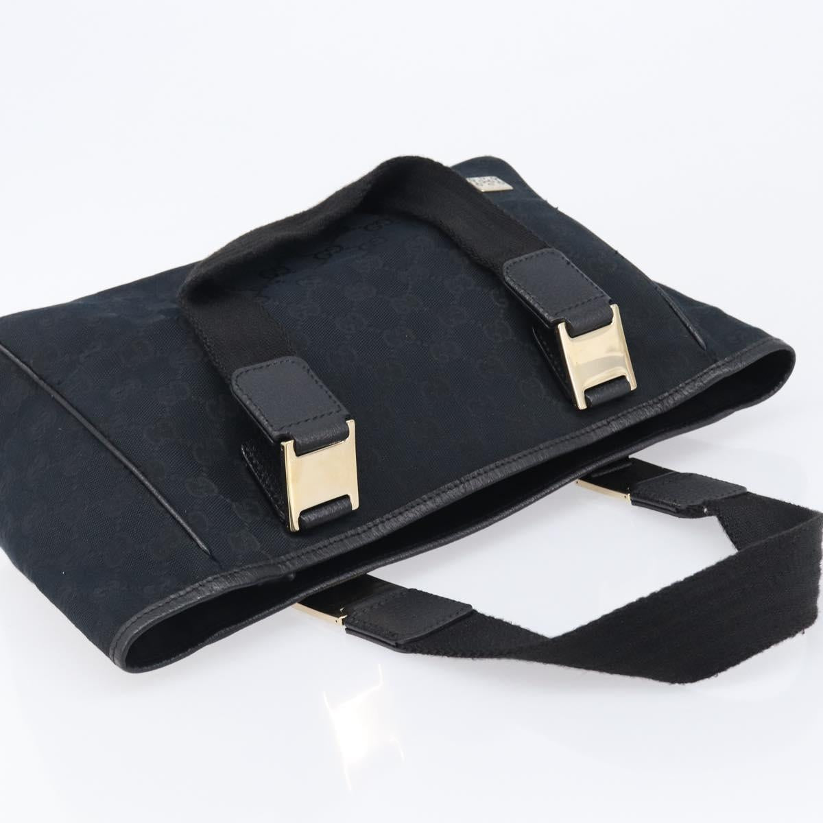 GUCCI GG Canvas Hand Bag Black Gold Tone 145810 Auth 204666V