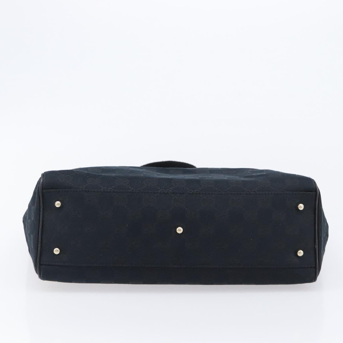 GUCCI GG Canvas Hand Bag Black Gold Tone 145810 Auth 204666V