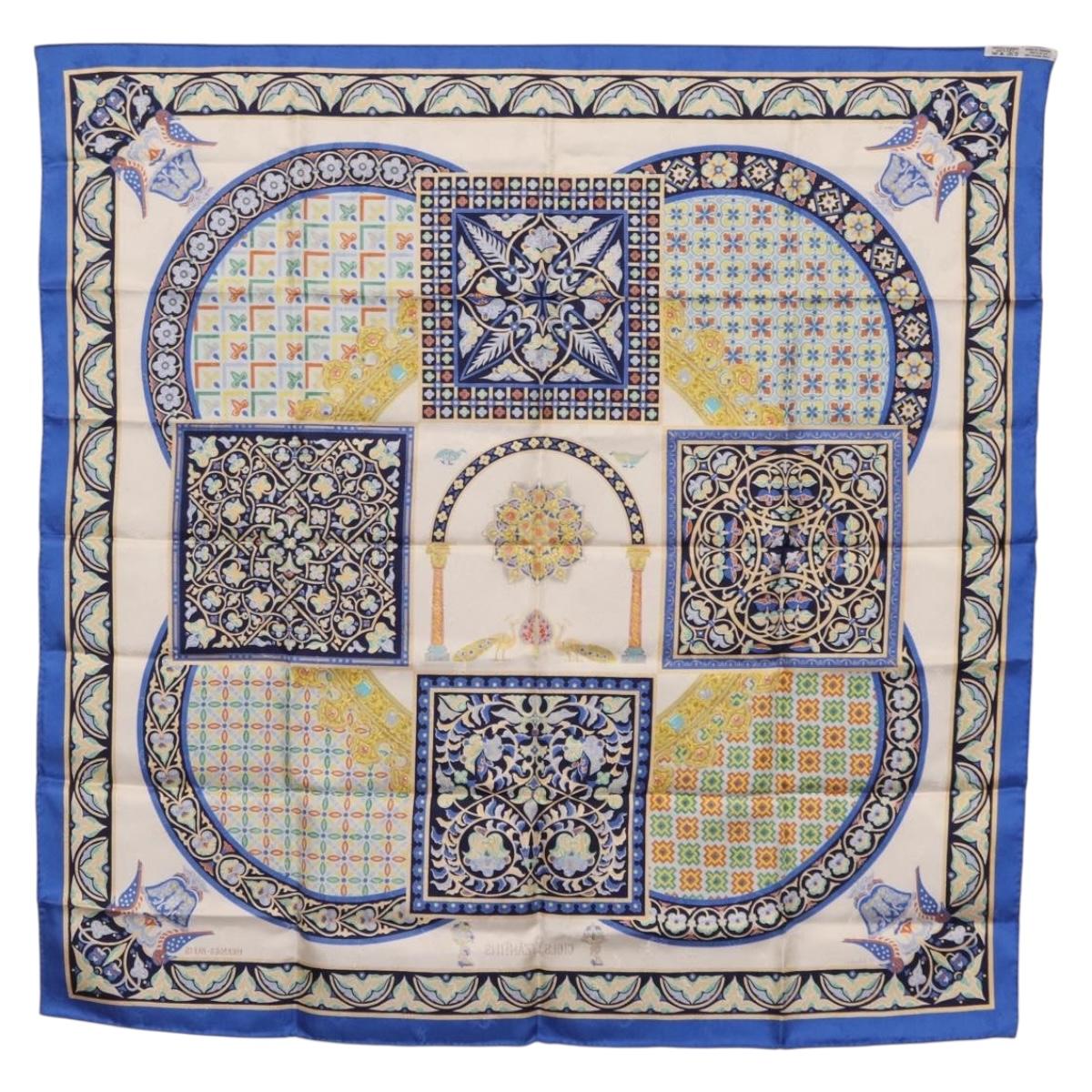 HERMES Carre90 Scarf Silk ""CIELS BYZANTINS"" Blue Auth 204698M