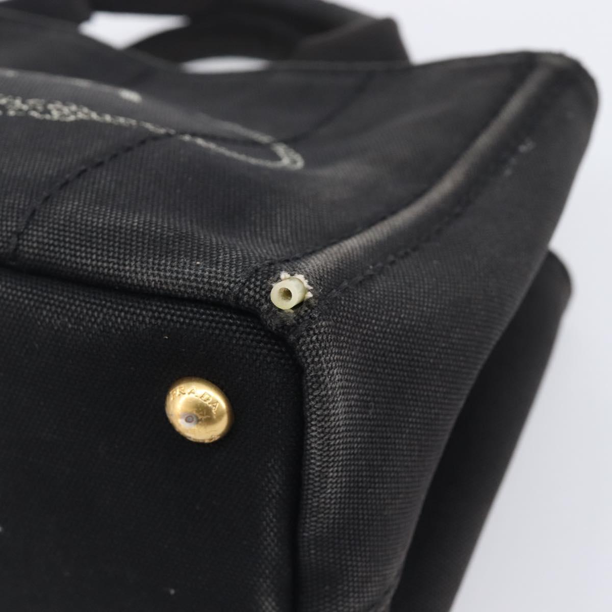 PRADA Canapa PM Hand Bag Canvas Black Gold Tone Auth 204699