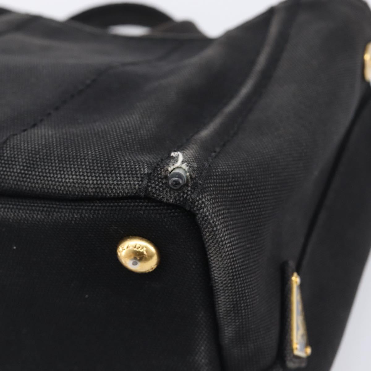 PRADA Canapa PM Hand Bag Canvas Black Gold Tone Auth 204699