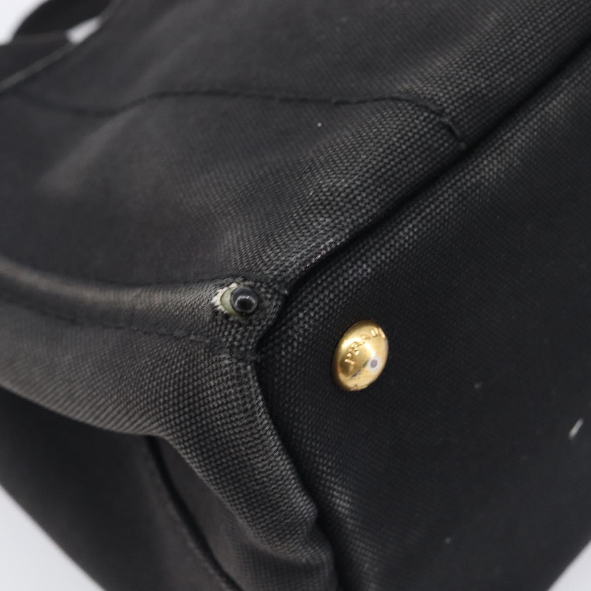 PRADA Canapa PM Hand Bag Canvas Black Gold Tone Auth 204699