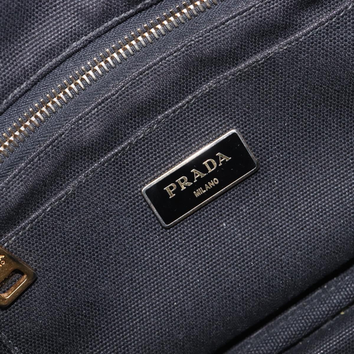 PRADA Canapa PM Hand Bag Canvas Black Gold Tone Auth 204699