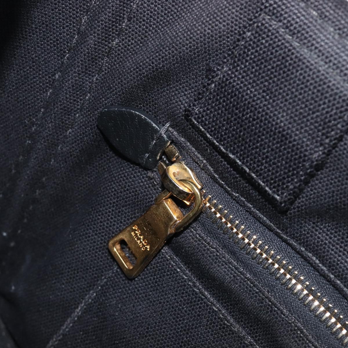 PRADA Canapa PM Hand Bag Canvas Black Gold Tone Auth 204699