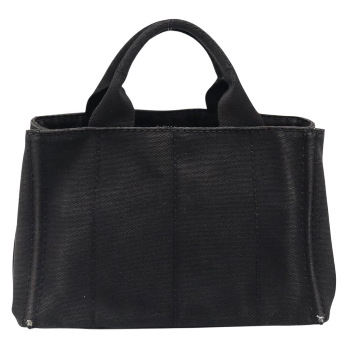 PRADA Canapa PM Hand Bag Canvas Black Gold Tone Auth 204699