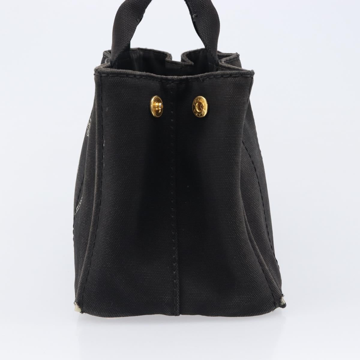 PRADA Canapa PM Hand Bag Canvas Black Gold Tone Auth 204699