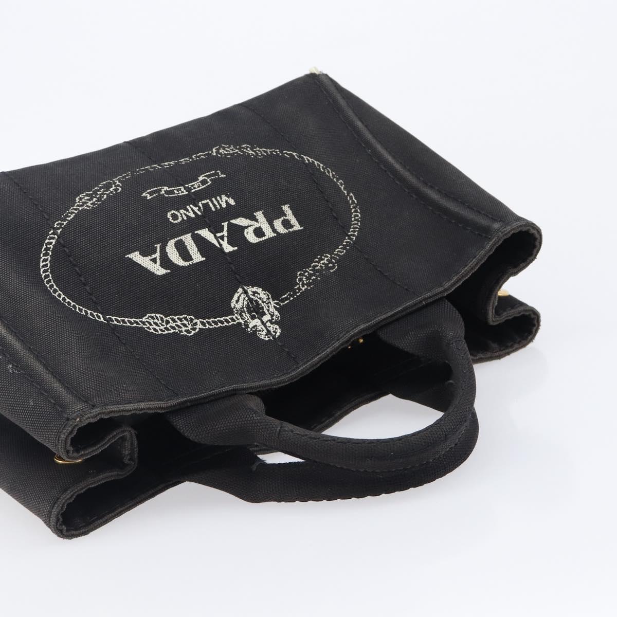 PRADA Canapa PM Hand Bag Canvas Black Gold Tone Auth 204699