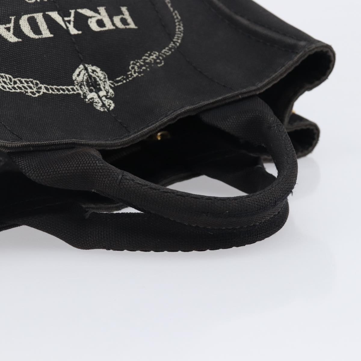 PRADA Canapa PM Hand Bag Canvas Black Gold Tone Auth 204699