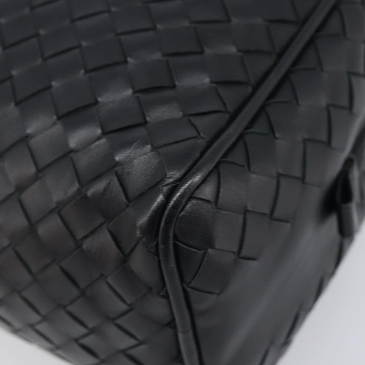 BOTTEGA VENETA INTRECCIATO Clutch Bag Leather Black Silver 244706 Auth 204700V
