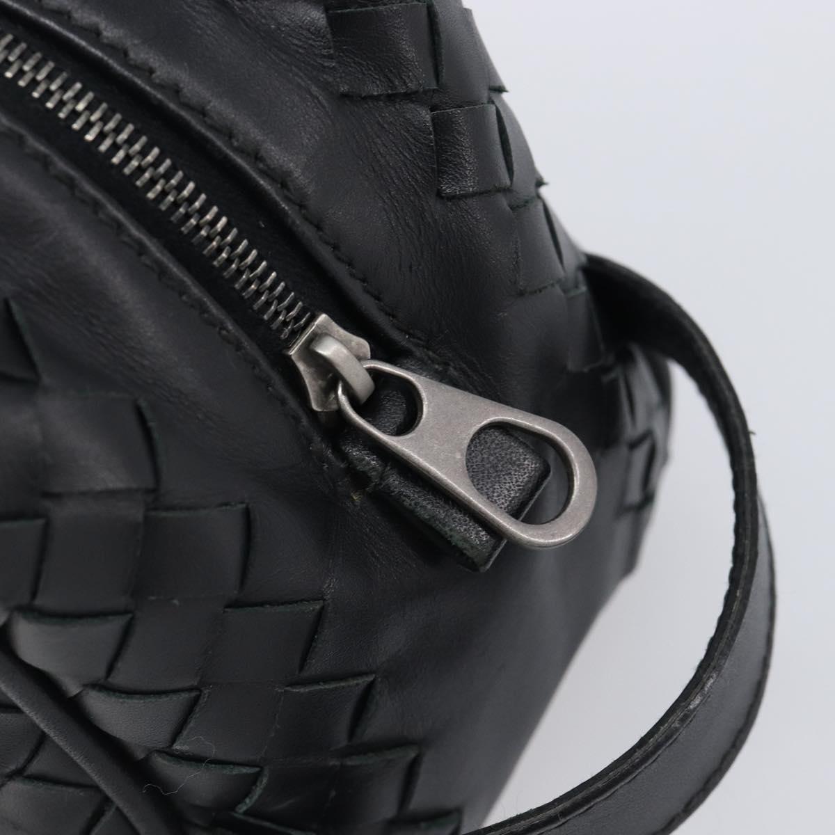 BOTTEGA VENETA INTRECCIATO Clutch Bag Leather Black Silver 244706 Auth 204700V