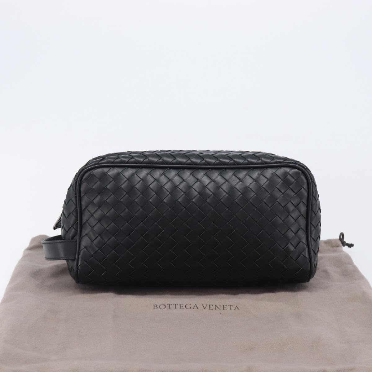BOTTEGA VENETA INTRECCIATO Clutch Bag Leather Black Silver 244706 Auth 204700V