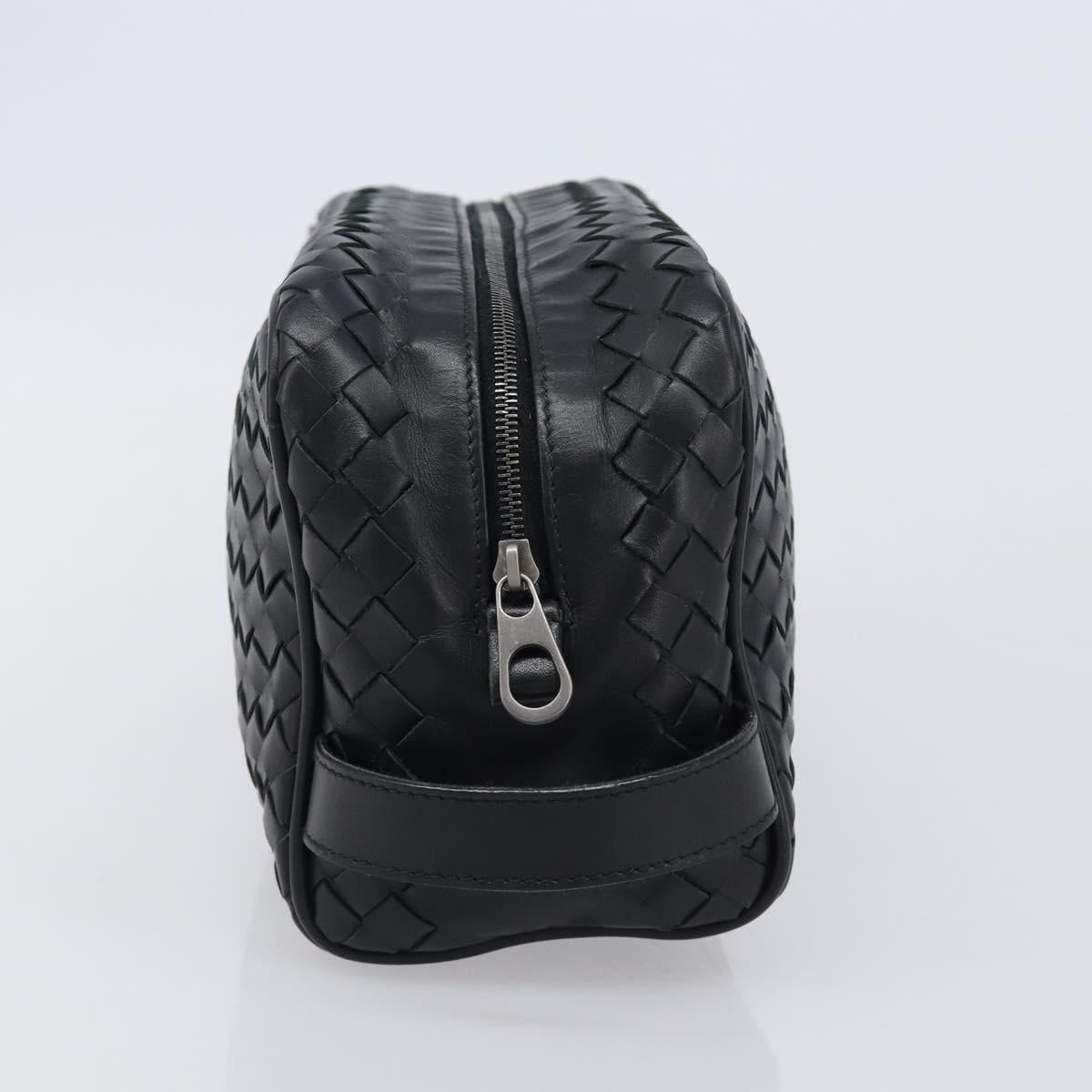 BOTTEGA VENETA INTRECCIATO Clutch Bag Leather Black Silver 244706 Auth 204700V