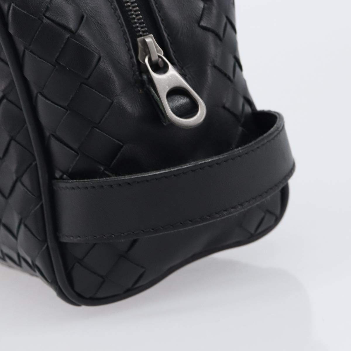 BOTTEGA VENETA INTRECCIATO Clutch Bag Leather Black Silver 244706 Auth 204700V