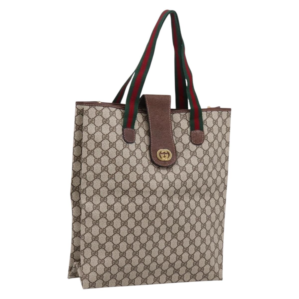 GUCCI GG Supreme Web Sherry Line Tote Bag PVC Beige Gold Auth 204701A