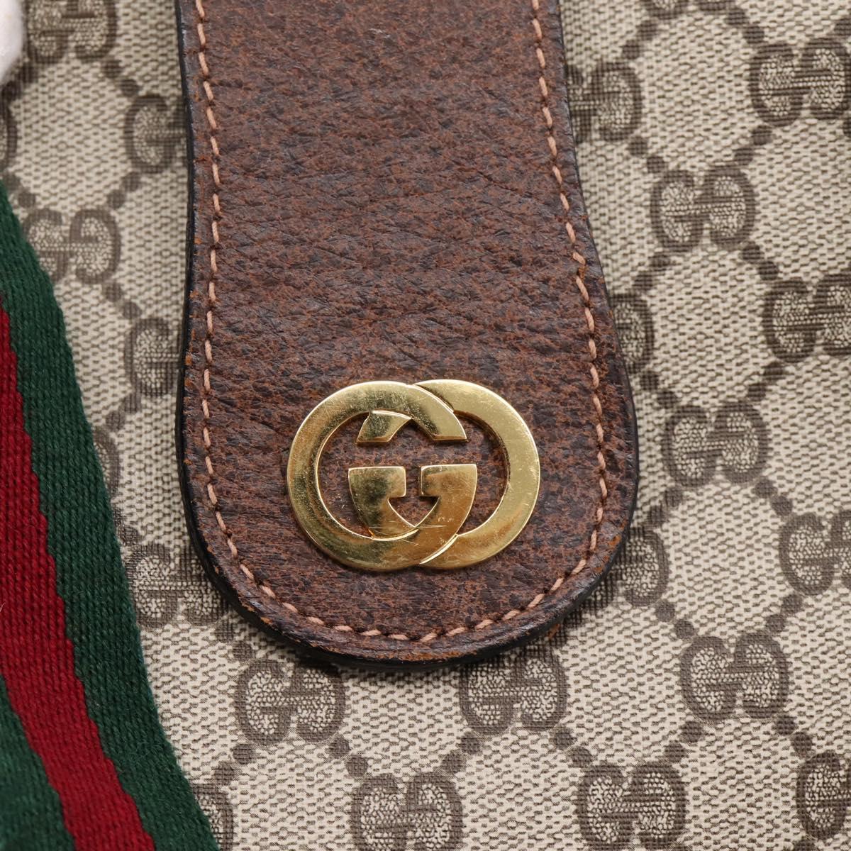 GUCCI GG Supreme Web Sherry Line Tote Bag PVC Beige Gold Auth 204701A