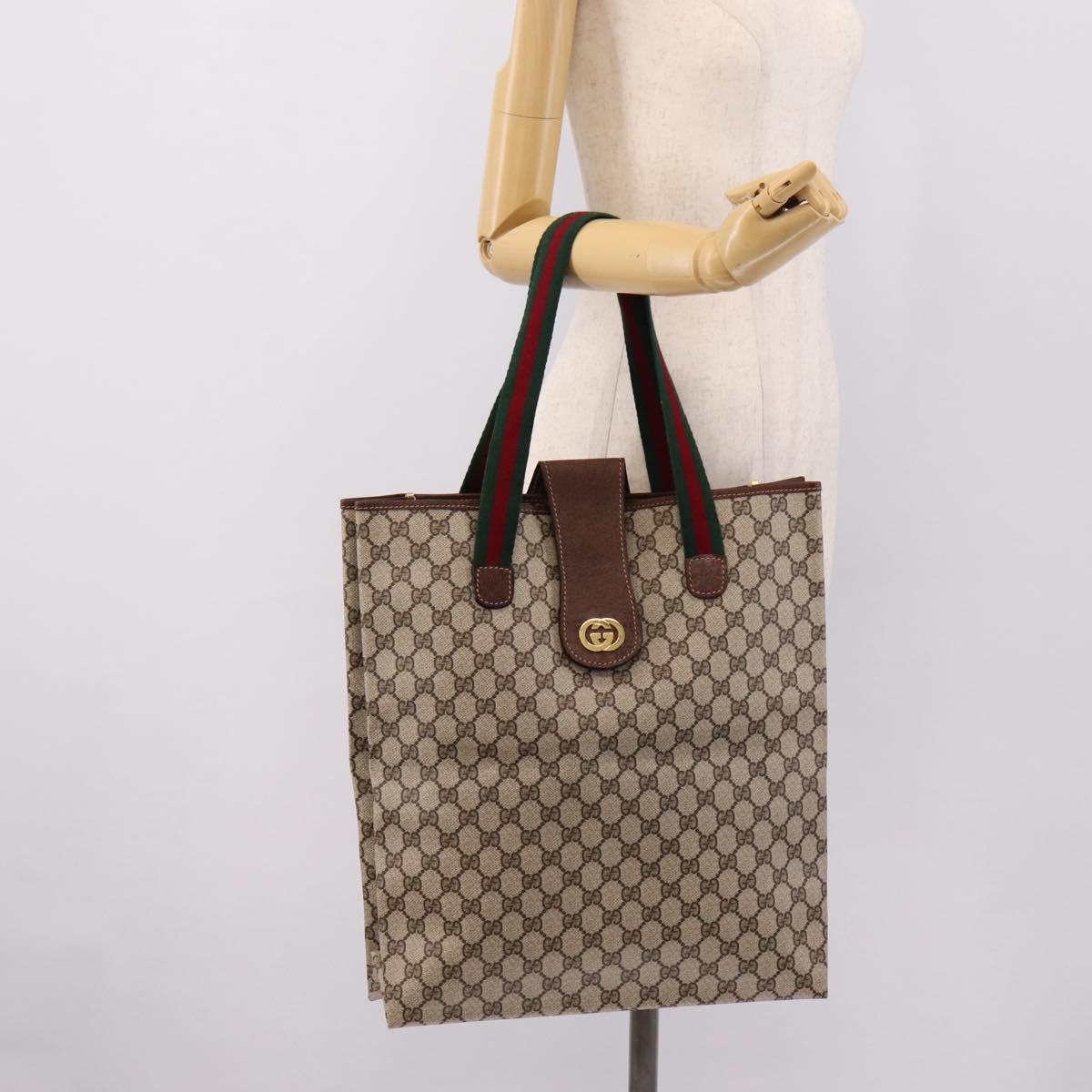 GUCCI GG Supreme Web Sherry Line Tote Bag PVC Beige Gold Auth 204701A