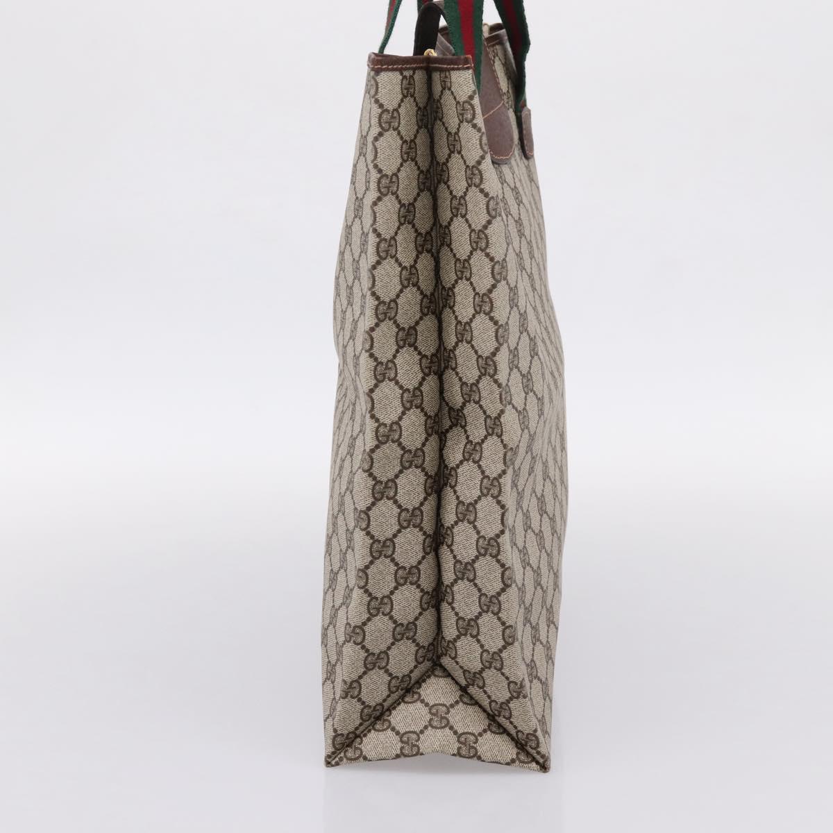 GUCCI GG Supreme Web Sherry Line Tote Bag PVC Beige Gold Auth 204701A