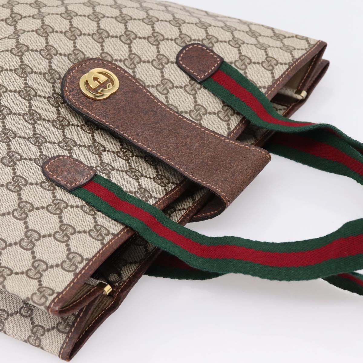 GUCCI GG Supreme Web Sherry Line Tote Bag PVC Beige Gold Auth 204701A