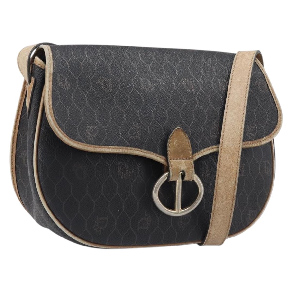 Christian Dior Honeycomb Shoulder Bag PVC Leather Black Gold Tone Auth 204704