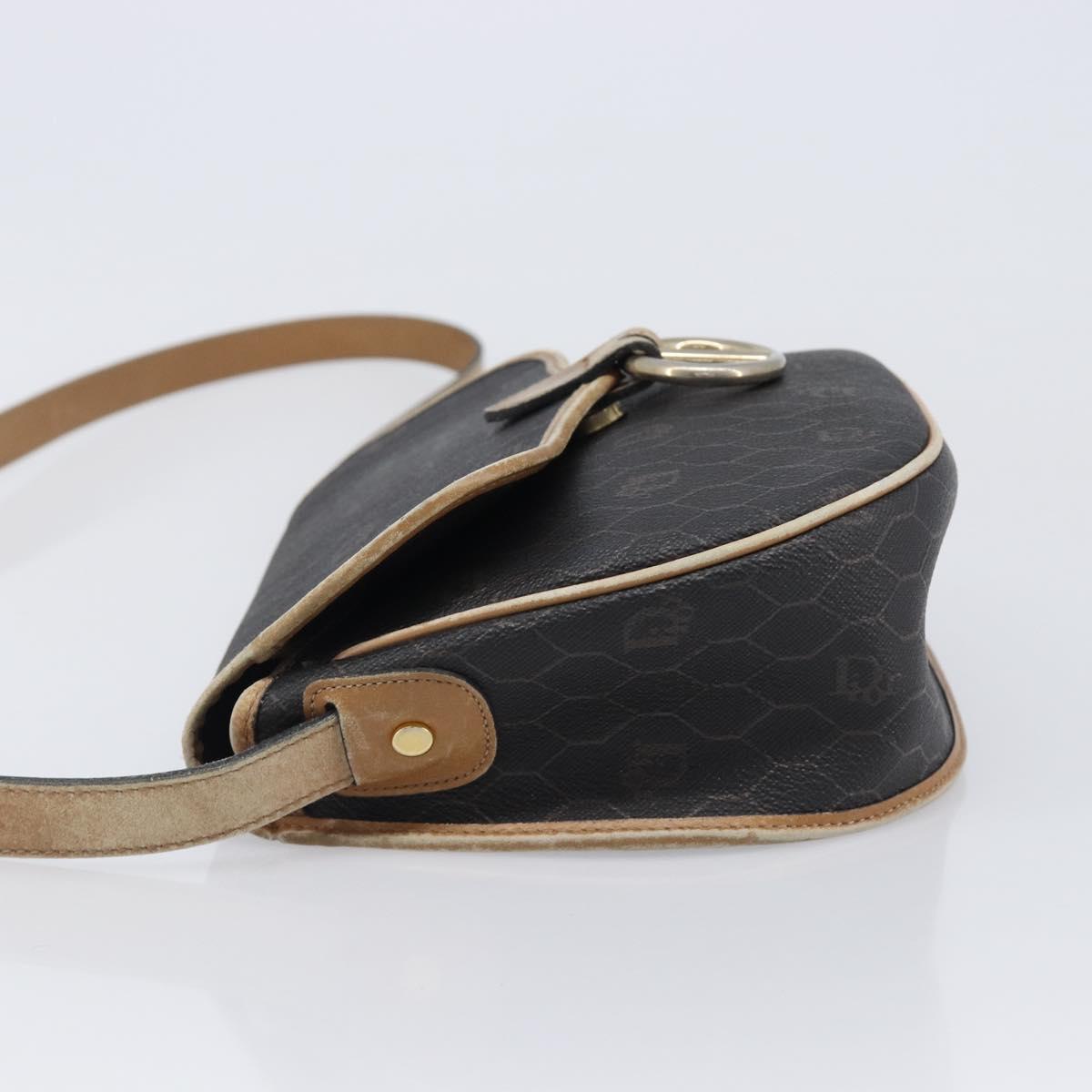 Christian Dior Honeycomb Shoulder Bag PVC Leather Black Gold Tone Auth 204704