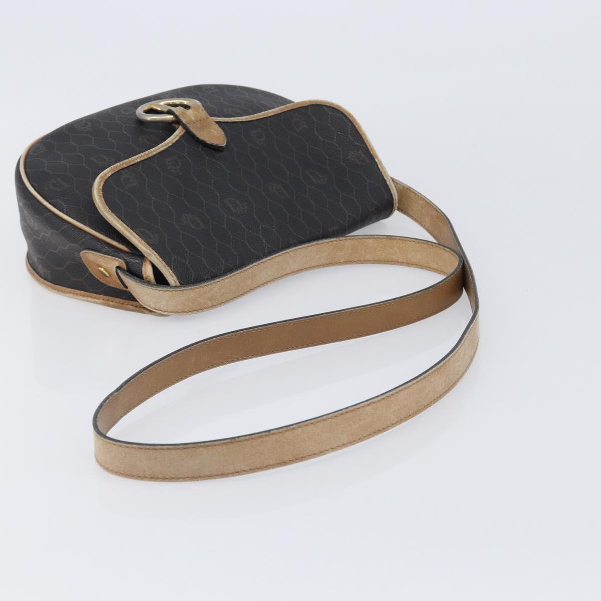 Christian Dior Honeycomb Shoulder Bag PVC Leather Black Gold Tone Auth 204704