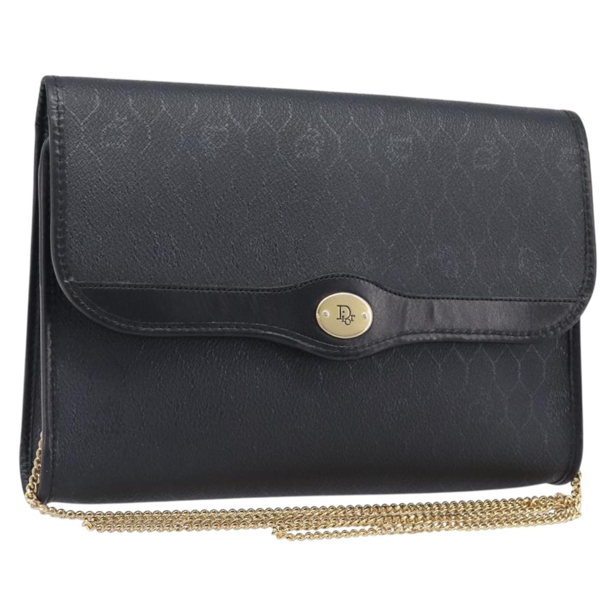 Christian Dior Honeycomb Chain Shoulder Bag PVC Black Gold Tone Auth 204705A