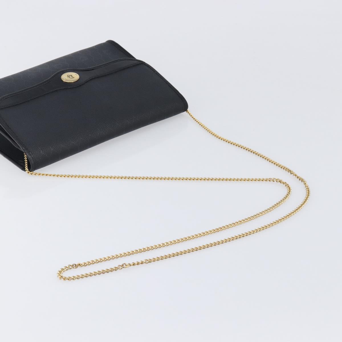 Christian Dior Honeycomb Chain Shoulder Bag PVC Black Gold Tone Auth 204705A