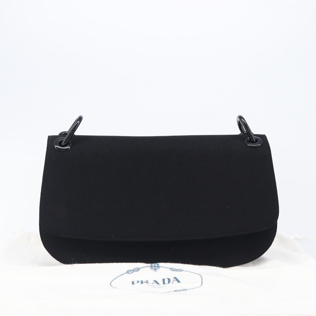 PRADA Plastic Chain Shoulder Bag Cotton Black Auth 204708V