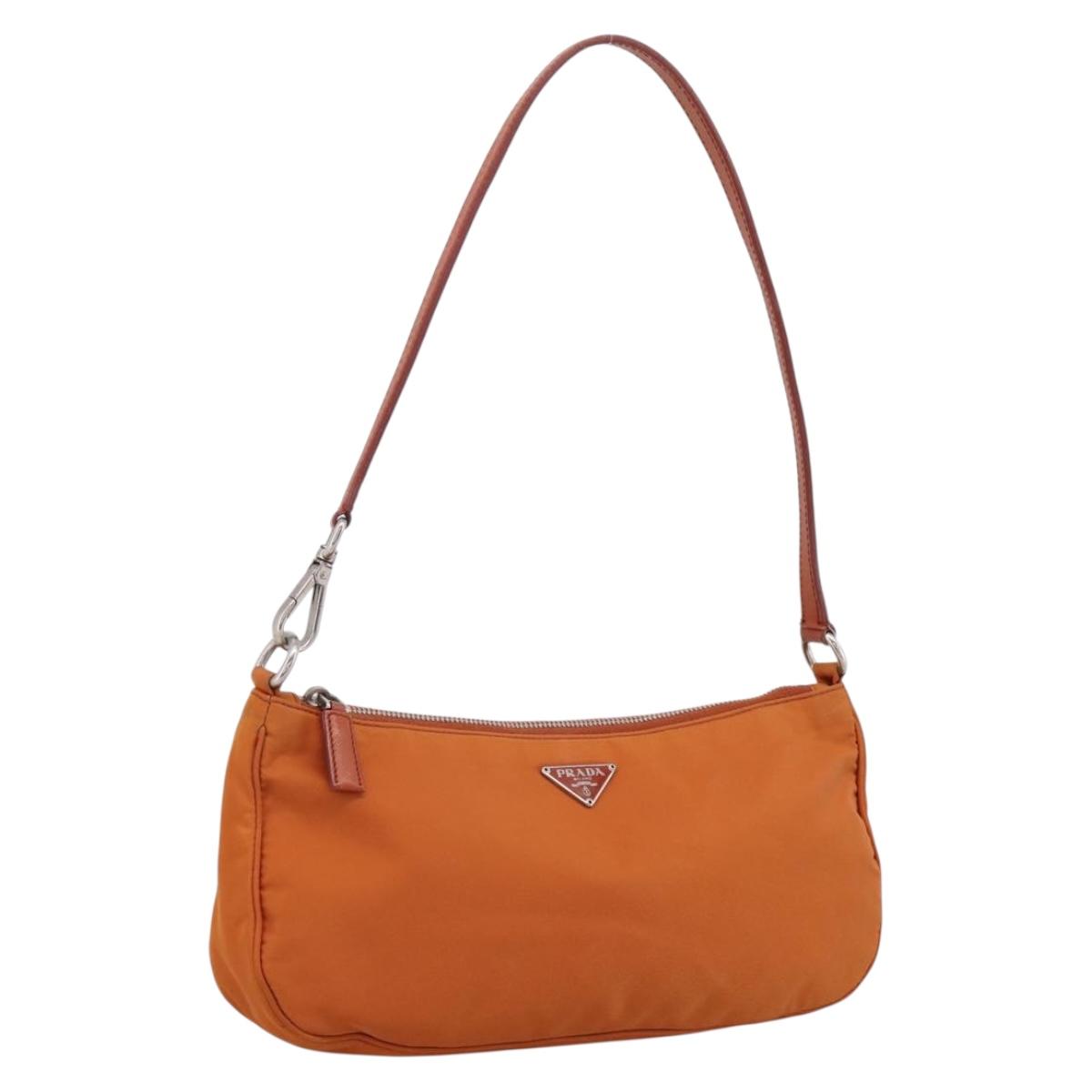 PRADA Accessory Pouch Nylon Orange Silver Auth 204709A