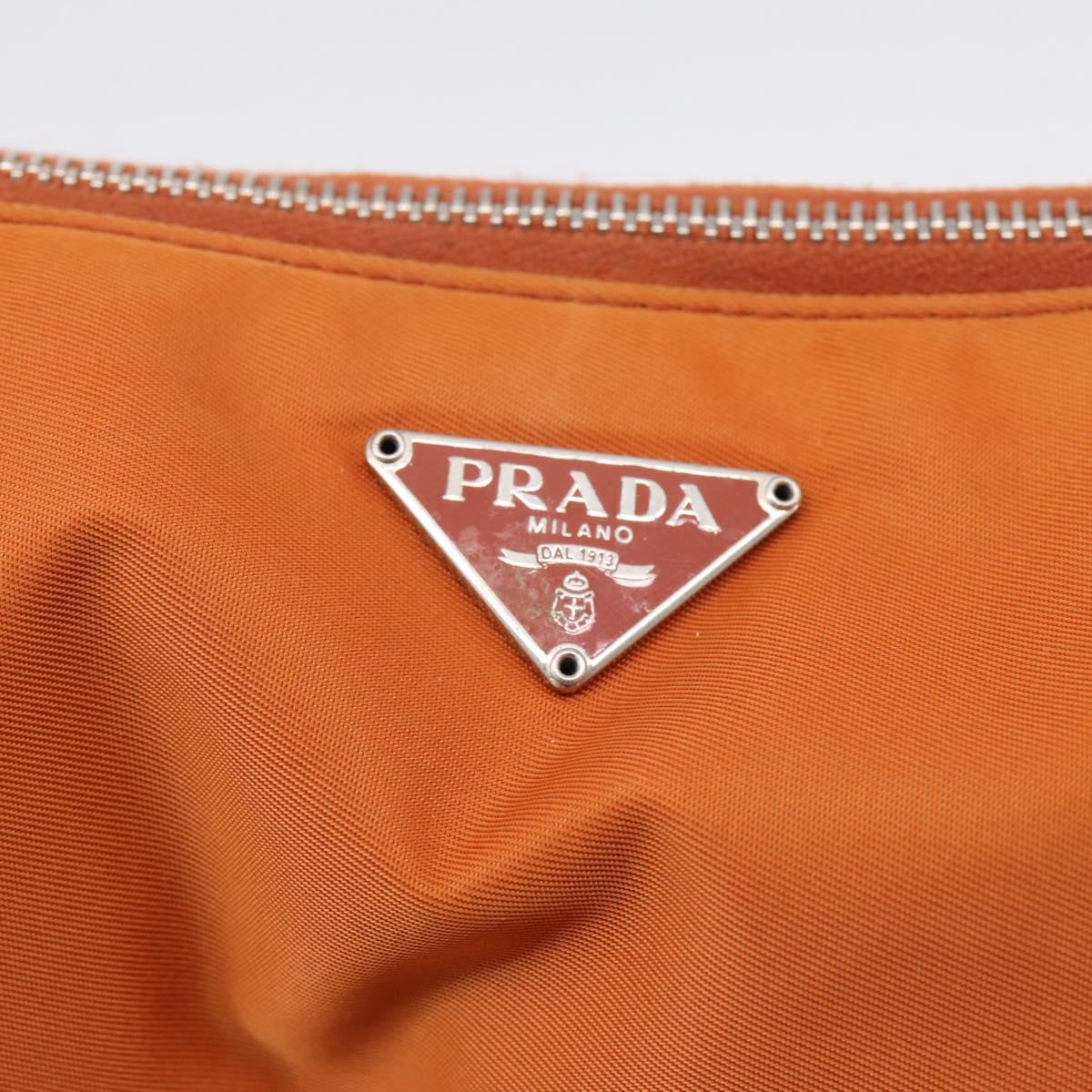 PRADA Accessory Pouch Nylon Orange Silver Auth 204709A