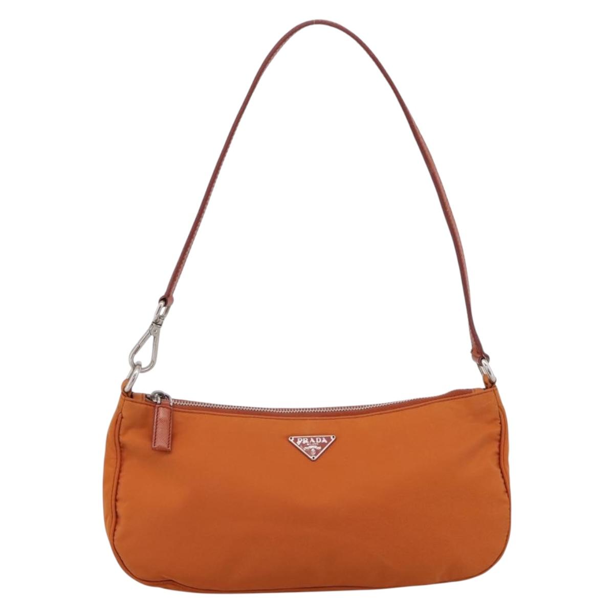 PRADA Accessory Pouch Nylon Orange Silver Auth 204709A