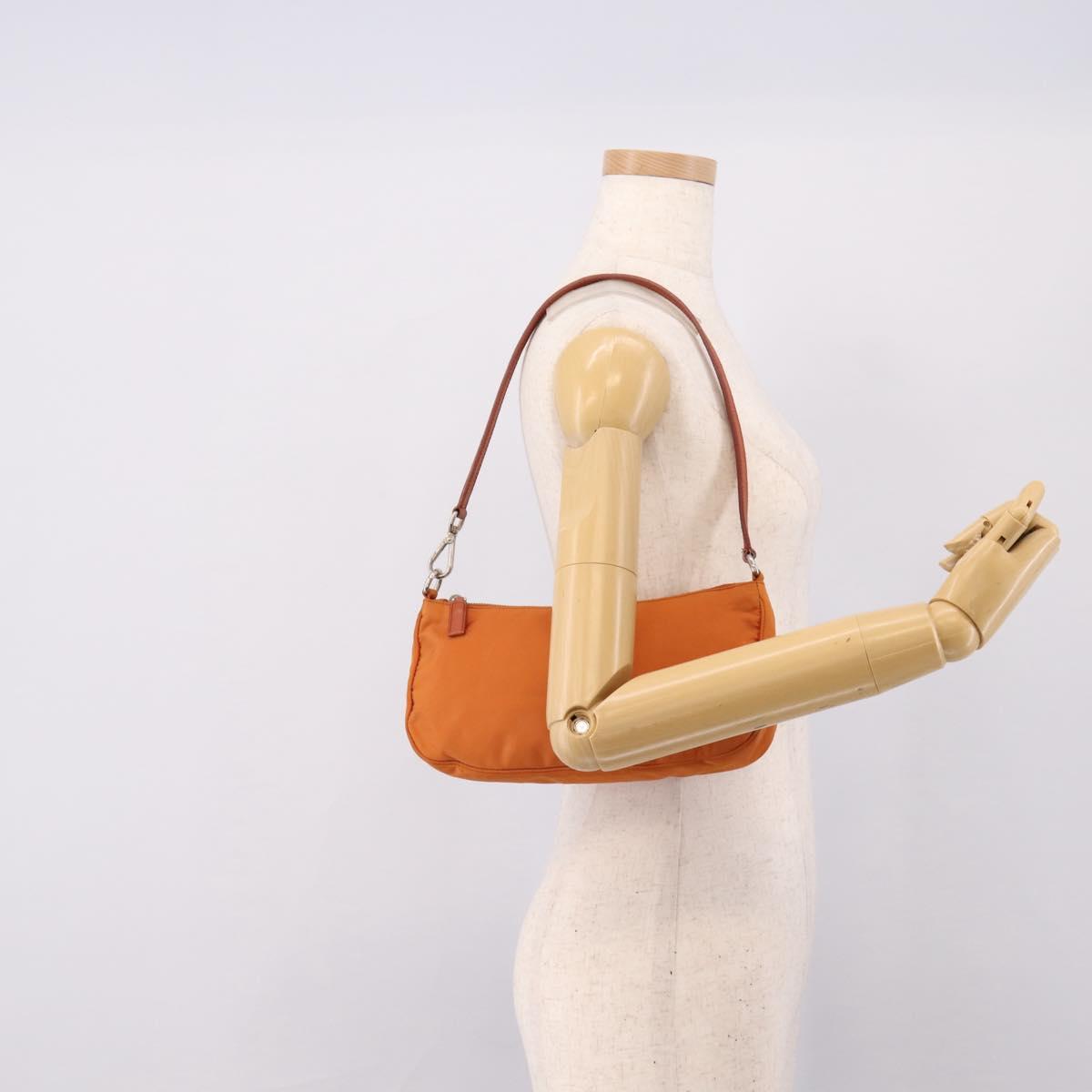 PRADA Accessory Pouch Nylon Orange Silver Auth 204709A
