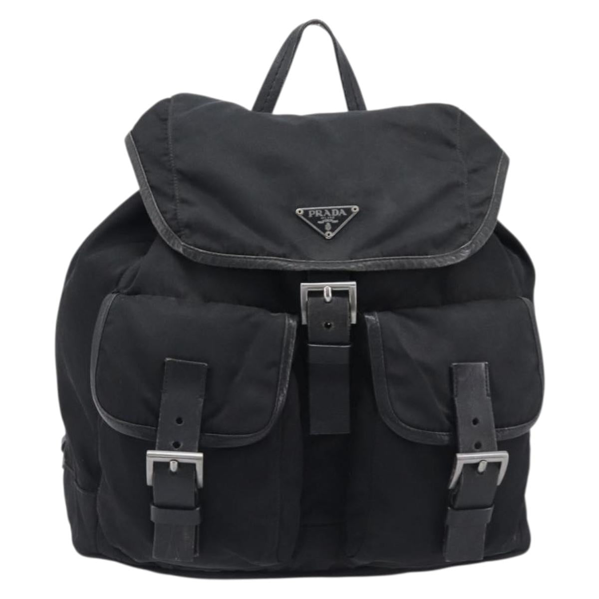 PRADA Backpack Nylon Black Silver Auth 204710