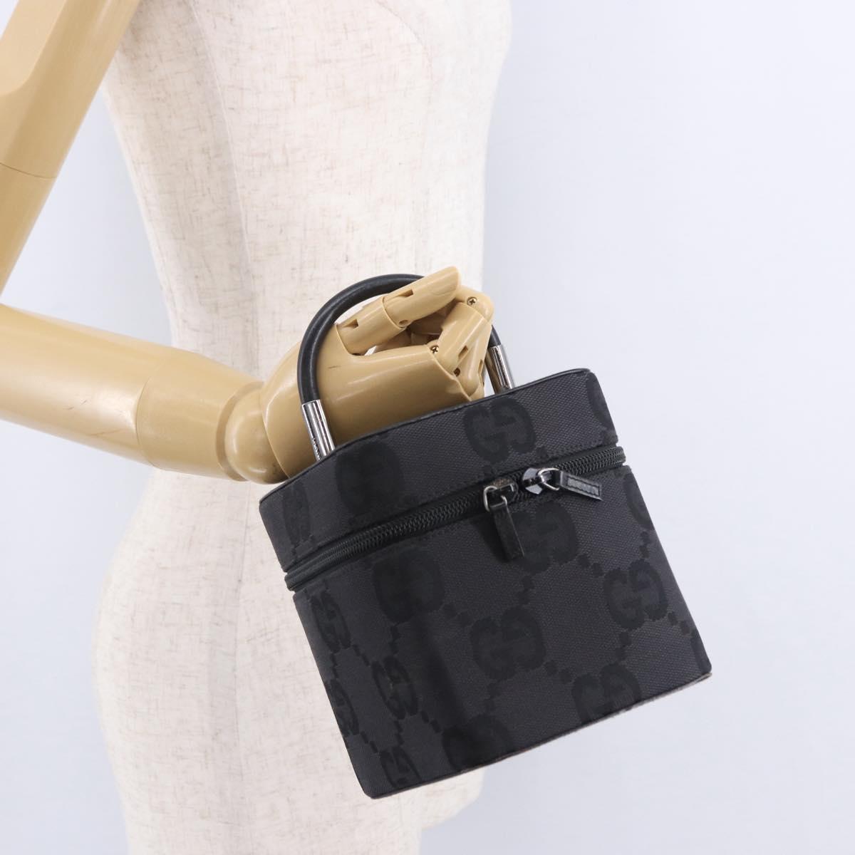 GUCCI GG Canvas Vanity Hand Bag Black Silver 039 1052 Auth 204726