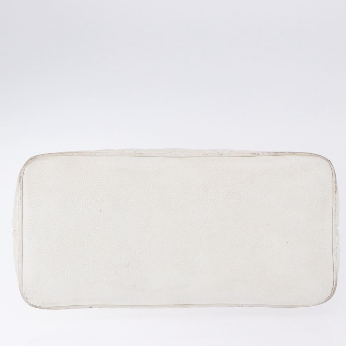 CHANEL Tote Bag Caviar Skin Standard White Silver CC Auth 204728