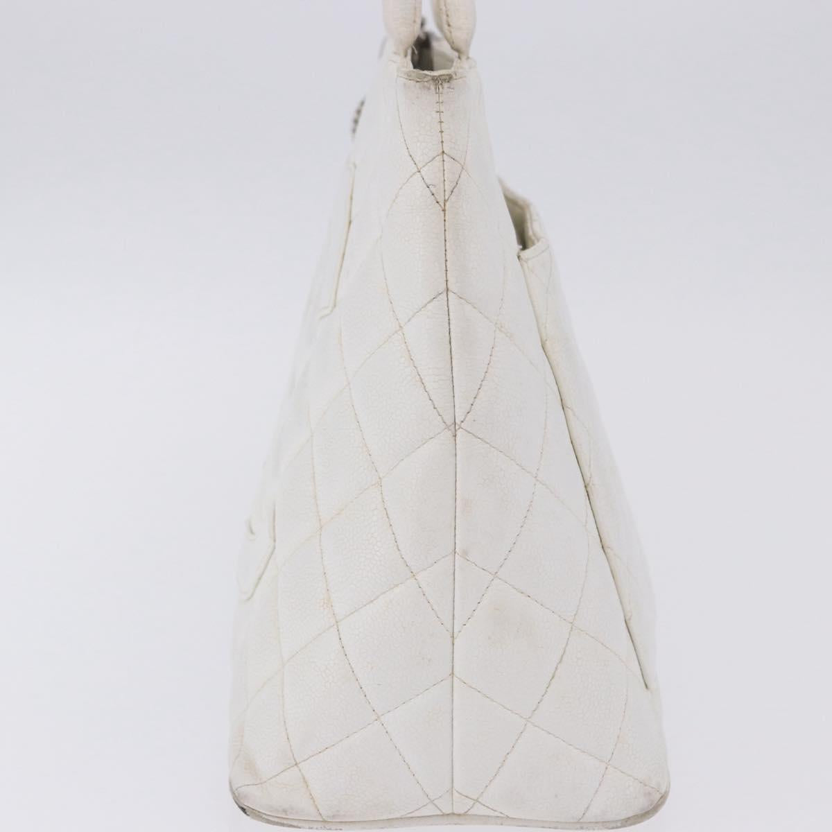CHANEL Tote Bag Caviar Skin Standard White Silver CC Auth 204728