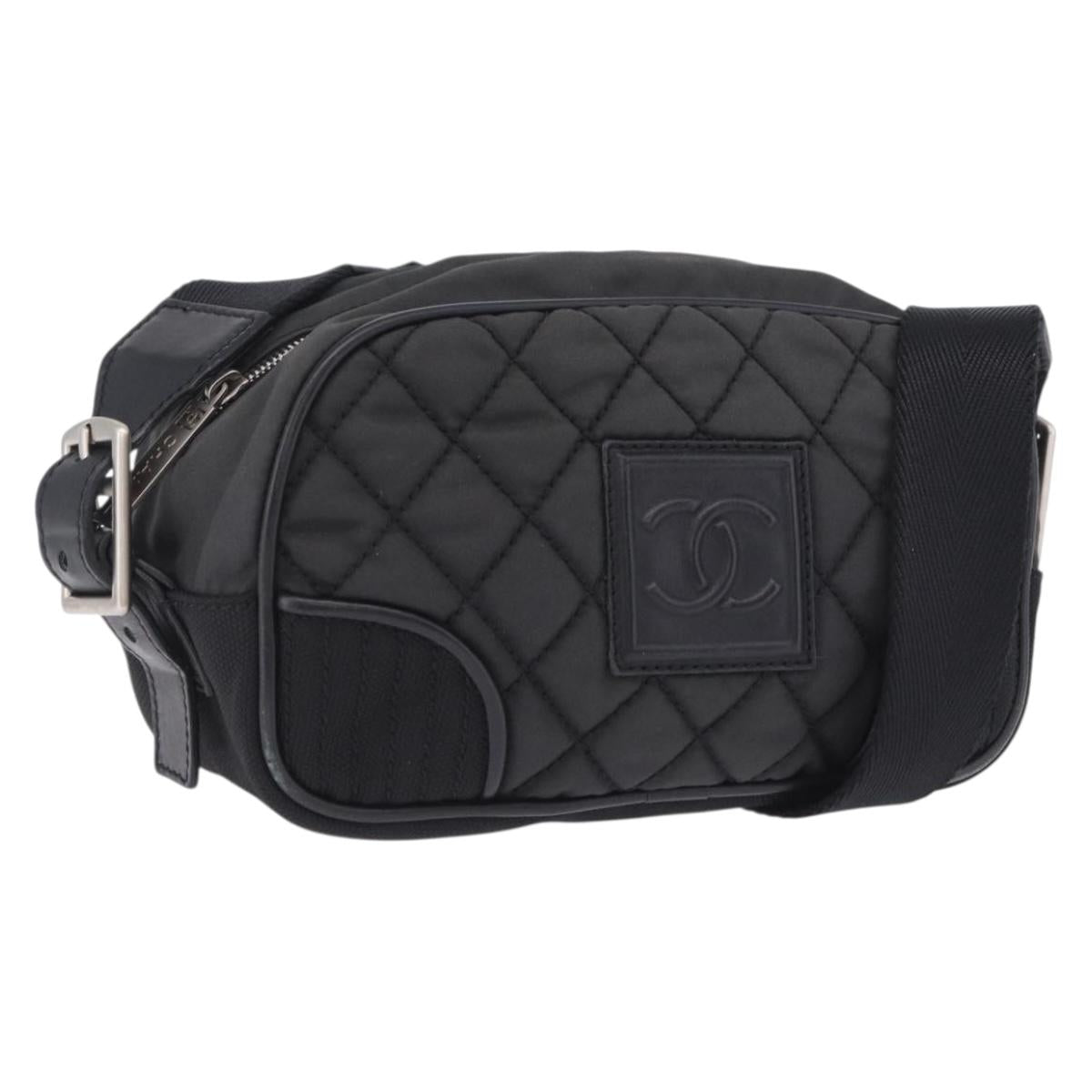 CHANEL Sports Line Matelasse Shoulder Bag Canvas Black Silver CC Auth 204730V