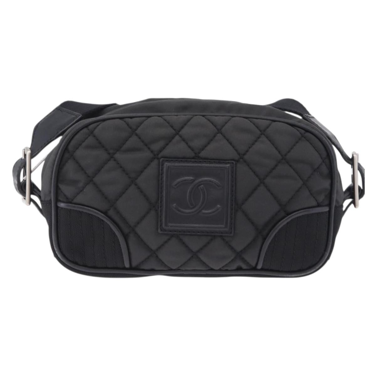 CHANEL Sports Line Matelasse Shoulder Bag Canvas Black Silver CC Auth 204730V