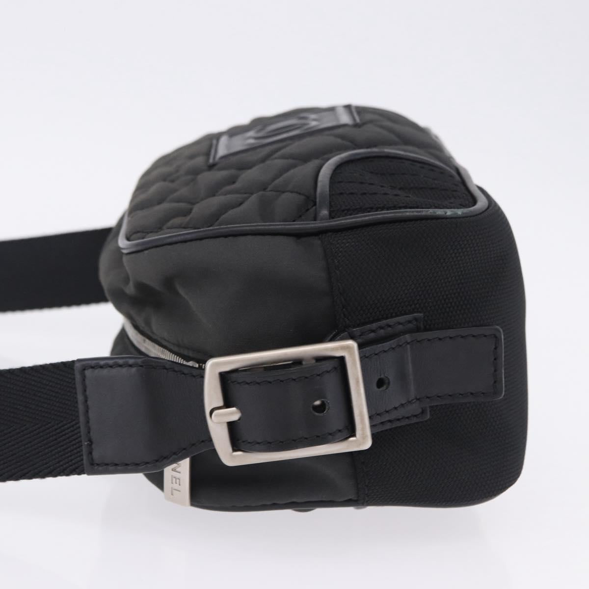 CHANEL Sports Line Matelasse Shoulder Bag Canvas Black Silver CC Auth 204730V