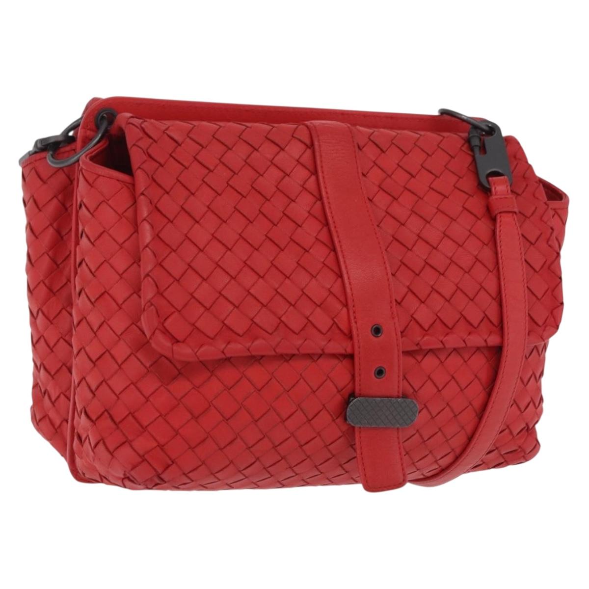 BOTTEGA VENETA INTRECCIATO Shoulder Bag Leather Red Auth 204736A