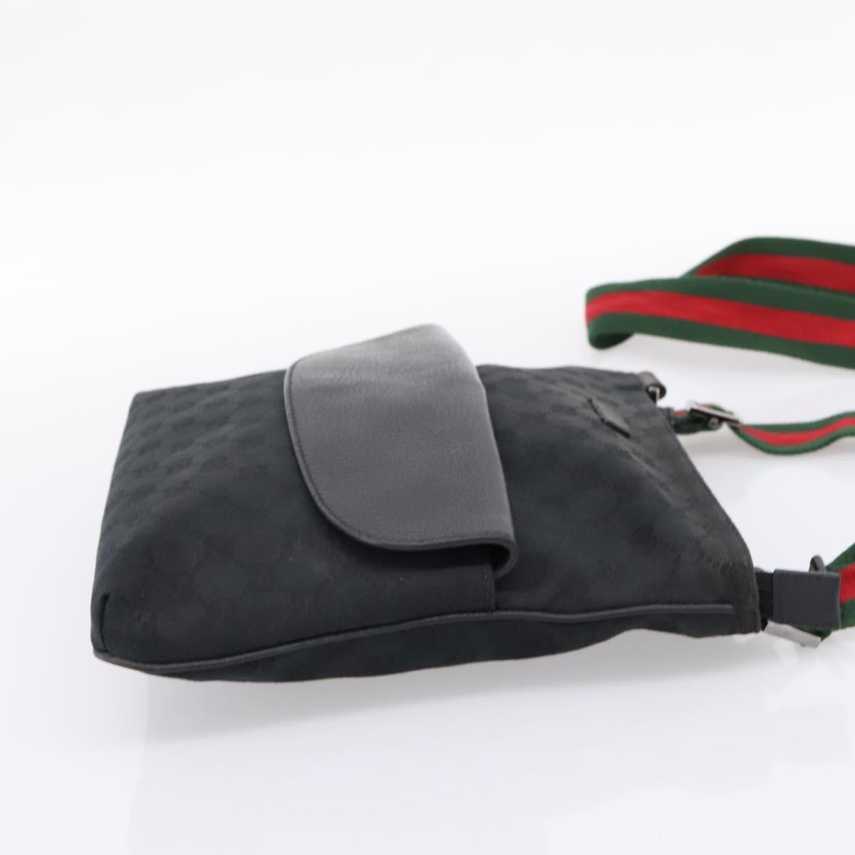 GUCCI GG Canvas Web Sherry Line Shoulder Bag Black Silver 256100 Auth 204737A
