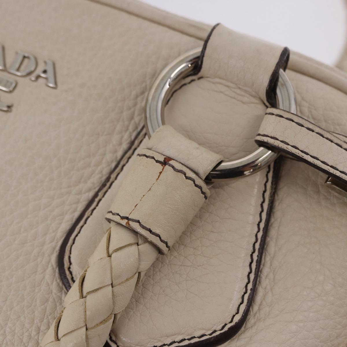 PRADA Hand Bag Leather White Silver Auth 204740A