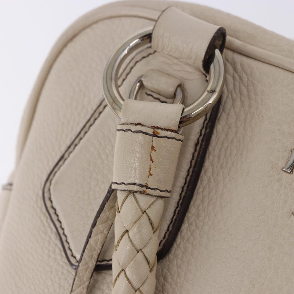 PRADA Hand Bag Leather White Silver Auth 204740A