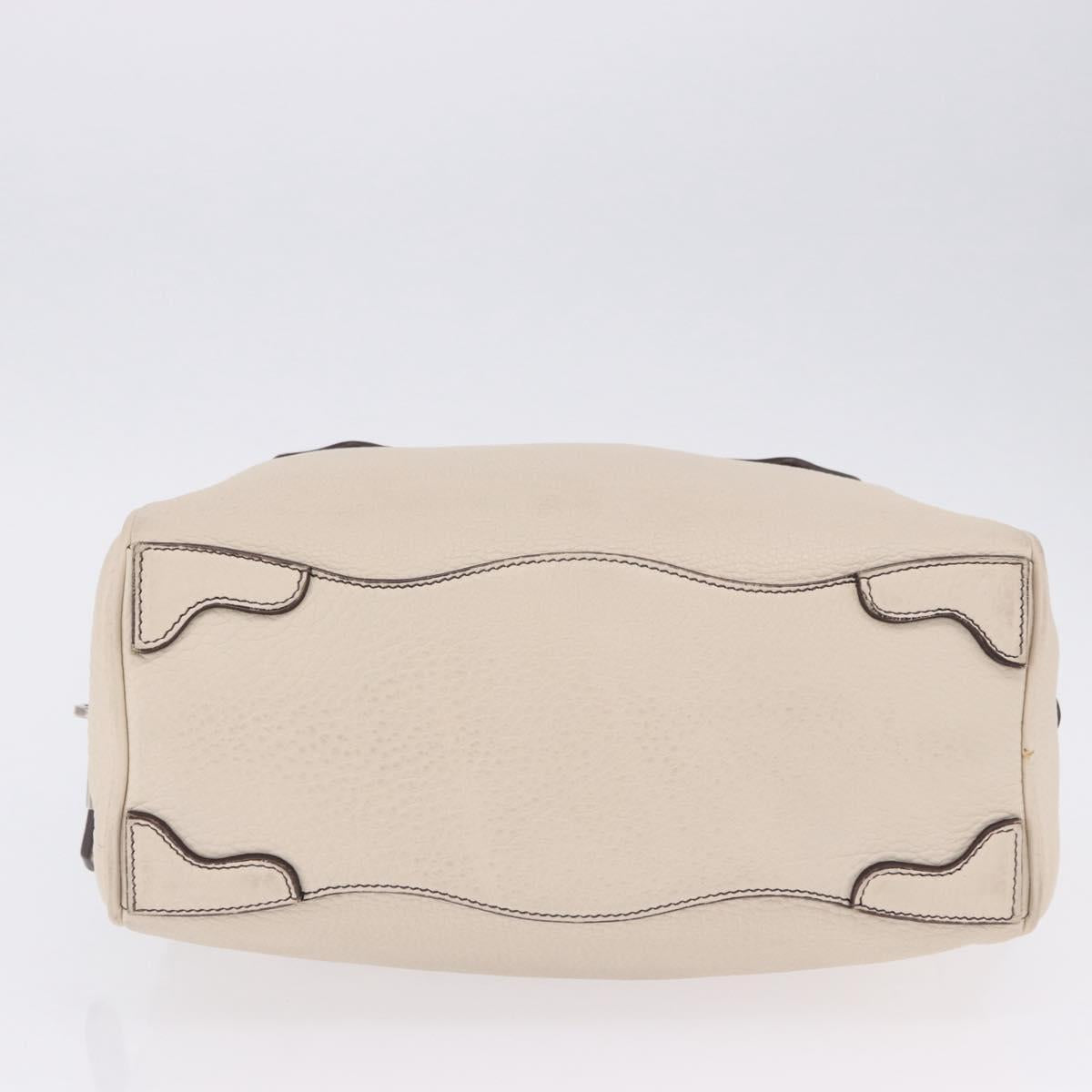 PRADA Hand Bag Leather White Silver Auth 204740A