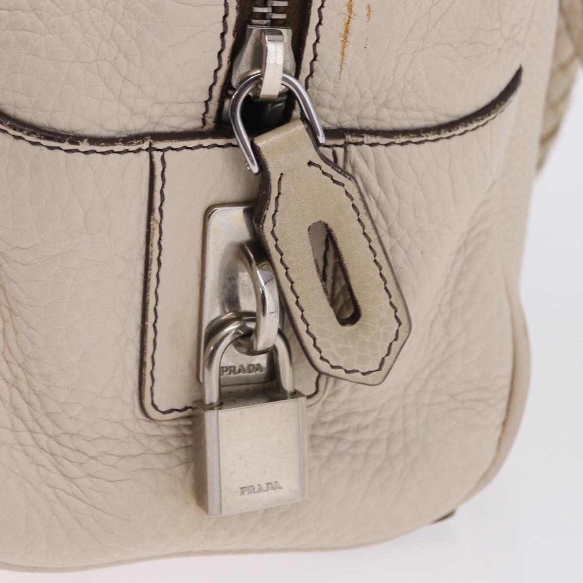 PRADA Hand Bag Leather White Silver Auth 204740A